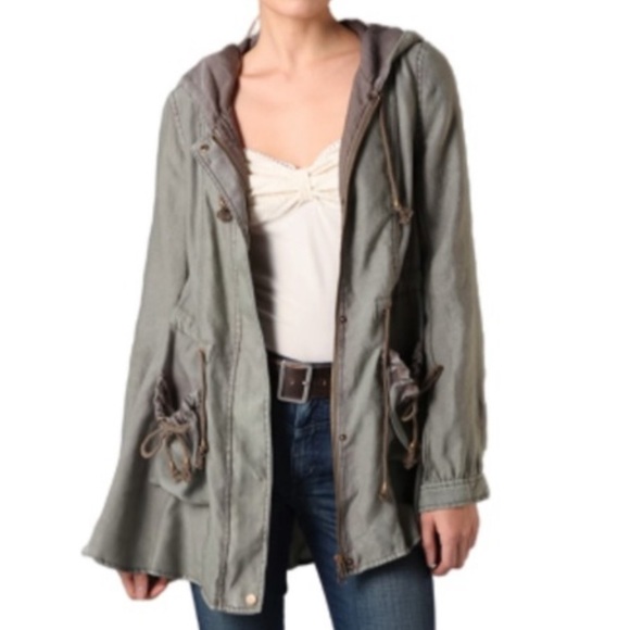 Free People Jackets & Blazers - Free People Olive Green Full Sweep Hooded Utility Lightweight Jacket Size Medium